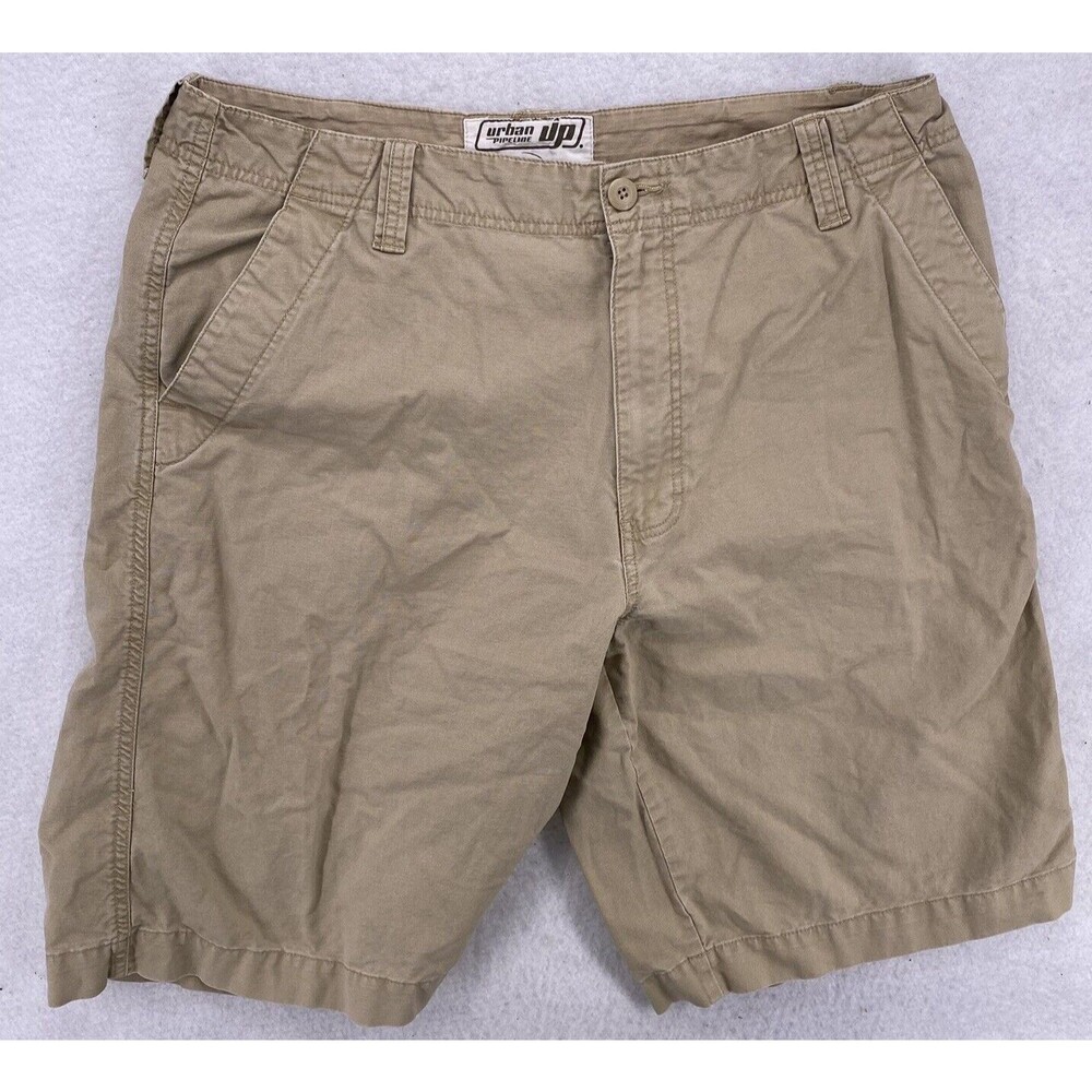 Urban Pipeline Mens Linen Blend Cargo Shorts Size 38 Tan Beige Khaki 12 Inseam